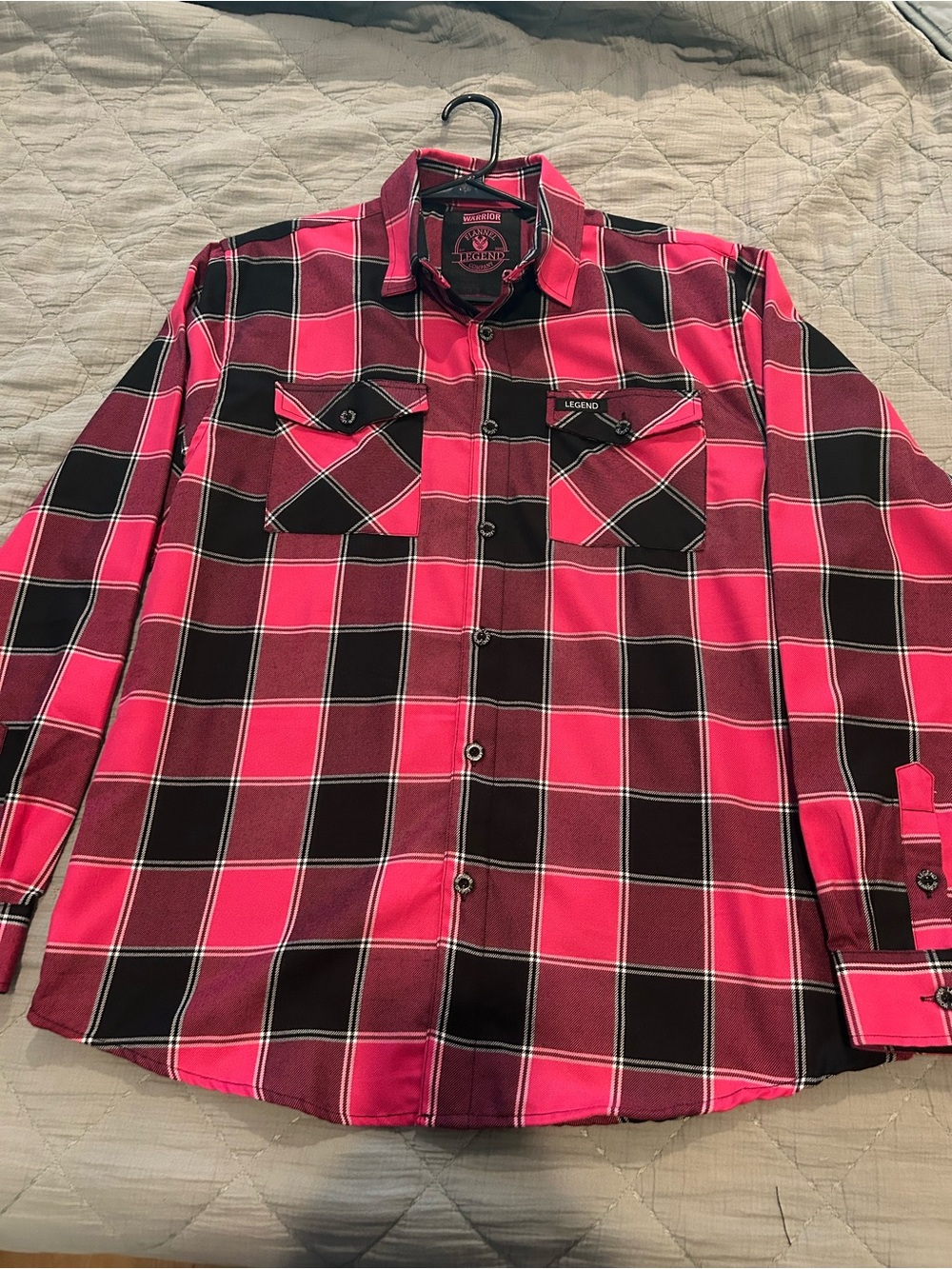 Legend Men's Pink and Black Plaid Button-Down Shirt